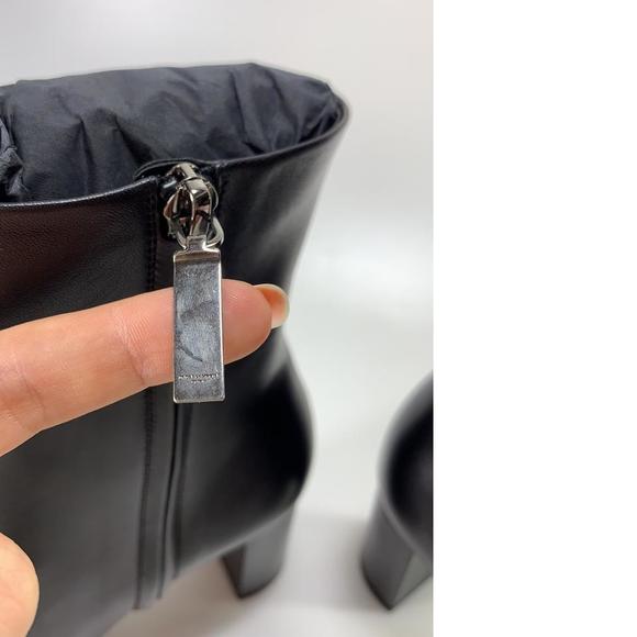 YSL Black Lou Pin Zip 70mm Nappa Leather Almond Toe Boots Booties D829 - Picture 5 of 12